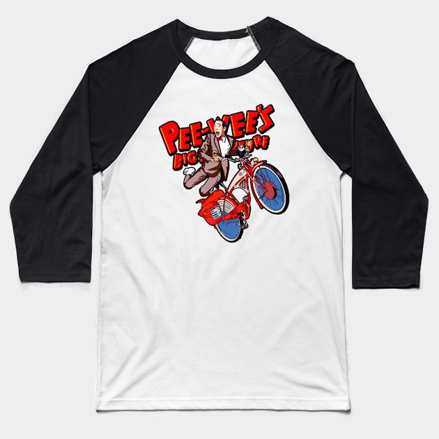 Pee Wee Herman Big Adventure Bicycle Art Baseball T-Shirt by Niko Neon